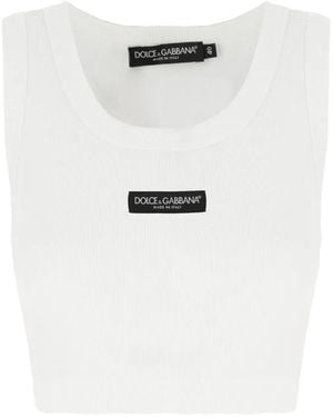 Dolce & Gabbana Ribbed Logo Cropped Top - White