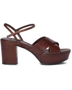 Miu Miu Crossover-Strap Platform Sandals - Brown