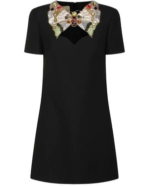 Valentino Garavani Robe Courte À Col À Ornements - Black