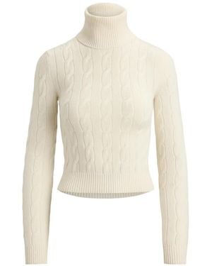 Ralph Lauren Rollkragenpullover Mit Zopfmuster - Weiß