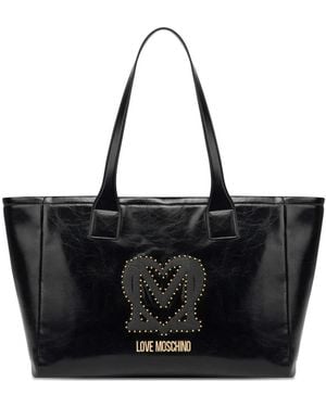 Love Moschino Logo-Plaque Studded Tote Bag - Black