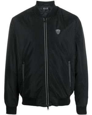 EA7 Logo-Patch Zip-Up Bomber Jacket - Black