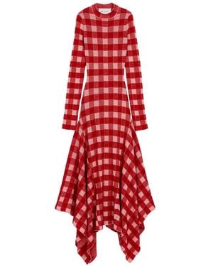 Ami Paris Maxi Chequered Wool And Cotton Godet Dress