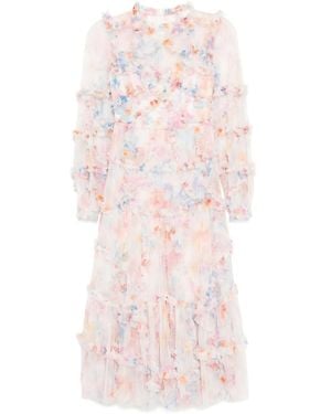 Needle & Thread Floral Diamond Ruffle Gown - Pink