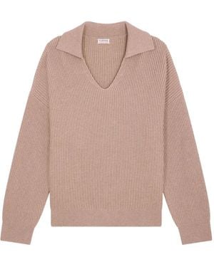 Fursac Gerippter Pullover Mit V-Ausschnitt - Natur