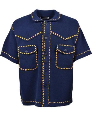 Phingerin Contrast-Stitch Knitted Shirt - Blue