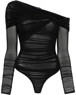 Mugler Body Con Ruches E Spalle Scoperte - Nero