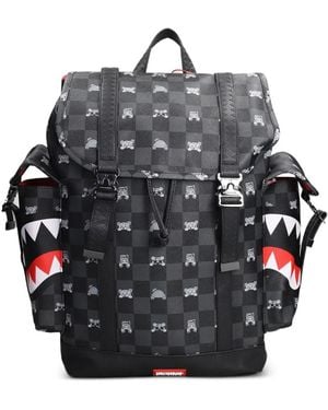 Sprayground Check-Pattern Shark-Mouth Backpack - Grey