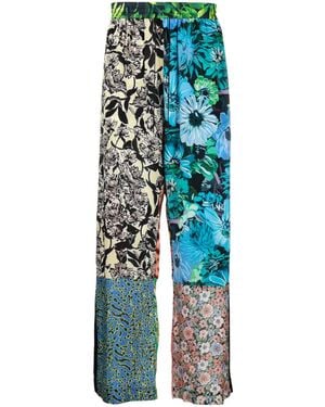 Marine Serre Scarves-Print Silk Trousers - Blue