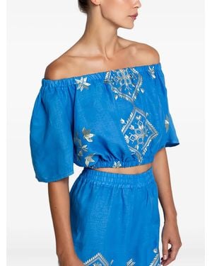 Greek Archaic Kori Blusa bordada palabra de honor - Azul