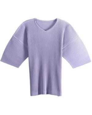 Homme Plissé Issey Miyake Pleated V-Neck T-Shirt - Purple