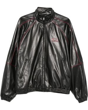 Balenciaga Logo-Detail Leather Jacket - Black