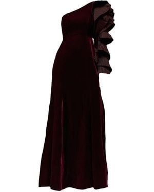 THA SEEN Velvet Ruffle-Sleeve Maxi Dress - Black