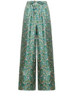 Pierre Louis Mascia Aloe Floral-Pattern Palazzo Trousers - Green