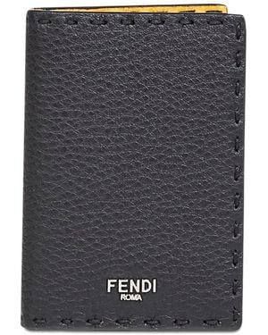 Fendi Logo Stitched Leather Cardholder - Grey