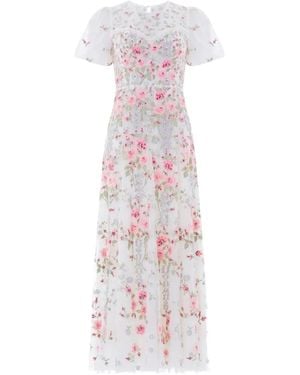 Needle & Thread Garden Rose Embroidered Tulle Gown - White