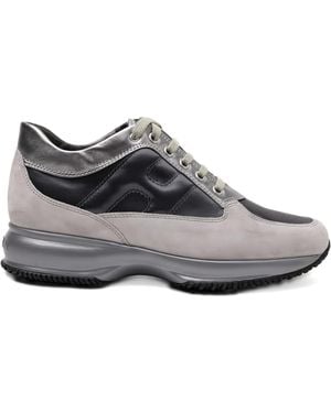 Hogan Interactive Allacciato Metallic-Panel Suede Trainers - Grey