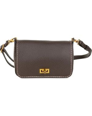 VISONA Bolso De Hombro De Cuero Granulado Sobrehilado - Marrón