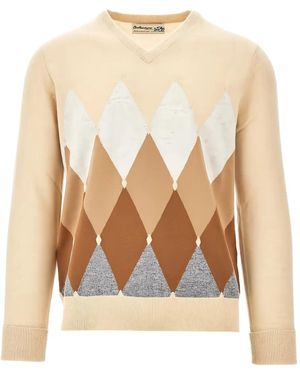 Ballantyne Argyle-Pattern V-Neck Sweater - White
