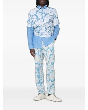 Etro Logo-Embroidered Linen Shirt - Blue
