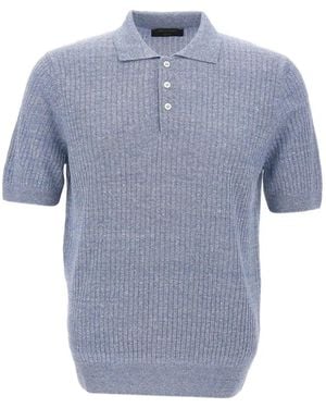 Gran Sasso Ribbed-Knit Polo Shirt - Blue