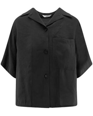 Hevò Cropped Bowling-Collar Shirt - Black