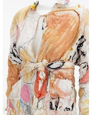 Daniela Gregis Tied-Waist Printed Blouse - White