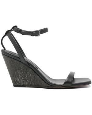 Brunello Cucinelli 90Mm Leather Wedge Sandals - Black