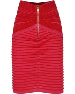Balmain Flechage Knit Knee Lenght Skirt - Red