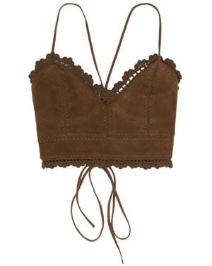 Bimba Y Lola Crochet-Trim Lace-Up Top - Brown