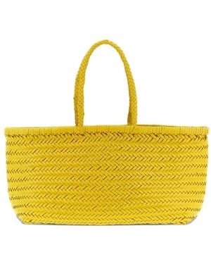 Dragon Diffusion Triple Jump Chevron-Weave Shoulder Bag - Yellow