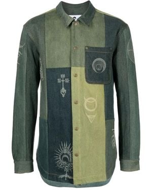 Marine Serre Paneled Denim Shirt - Green