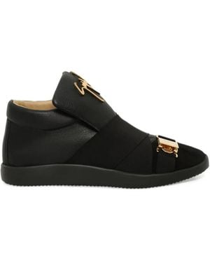 Giuseppe Zanotti Baskets Camoscio À Plaque Logo - Black