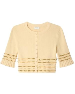 Sandro Cropped Cardigan With Tassels - Natural