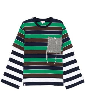 Charles Jeffrey Striped Knitted-Patch T-Shirt - Green