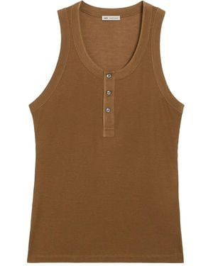 Ami Paris Ribbed Henley Vest - Brown