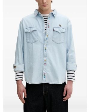 Levi's Jeanshemd Mit Blumenstickerei - Blau