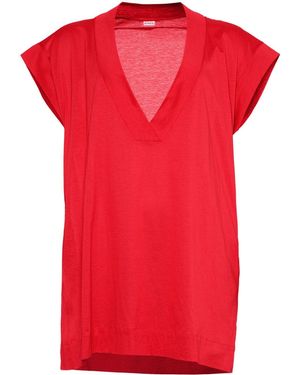 Eres Renée V-Neck Cotton T-Shirt - Red