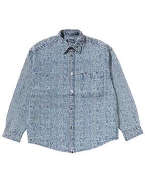 A Bathing Ape Monogram-Print Denim Shirt - Blue