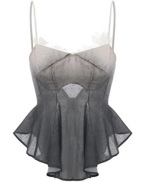 Elwood Lace-Trim Ombré Asymmetric Sleeveless Blouse - Grey