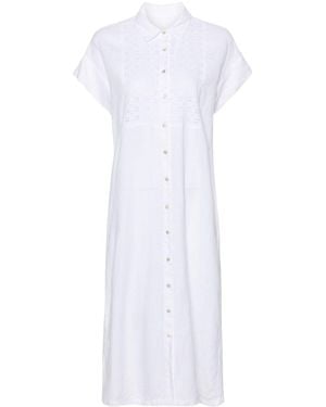 120% Lino Broderie-Anglaise Midi Shirt Dress - White