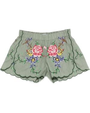 ORSINA Floral-Embroidered Scalloped-Hem Shorts - Green