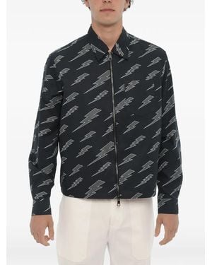 Neil Barrett Lightning-Bolt-Print Zip-Up Jacket - Black