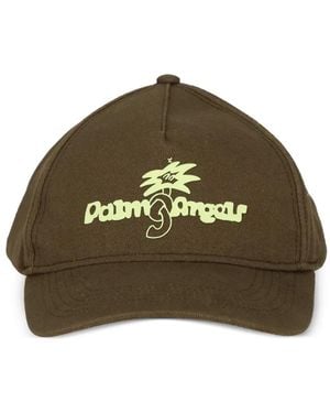 Palm Angels Logo-Print Hat - Green
