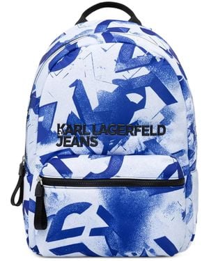 KARL LAGERFELD Graffiti-Print Logo-Patch Backpack - Blue