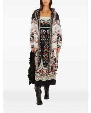 FARM Rio Floral-Print Belted Coat - White