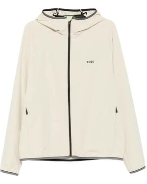 BOSS Logo-motif Hooded Jacket - Natural