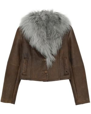 Patrizia Pepe Sheepskin Fur-Collar Jacket - Brown