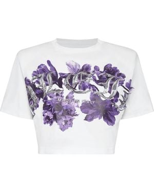 Philipp Plein Logo-Print Cotton Crop Top - Purple