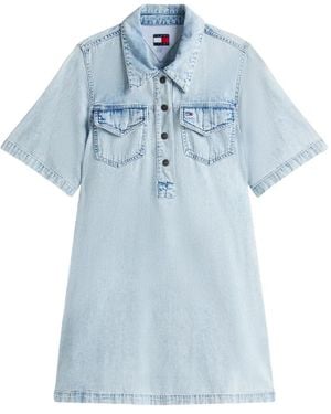Tommy Hilfiger Buttoned Chest-Pocket Mini Dress - Blue